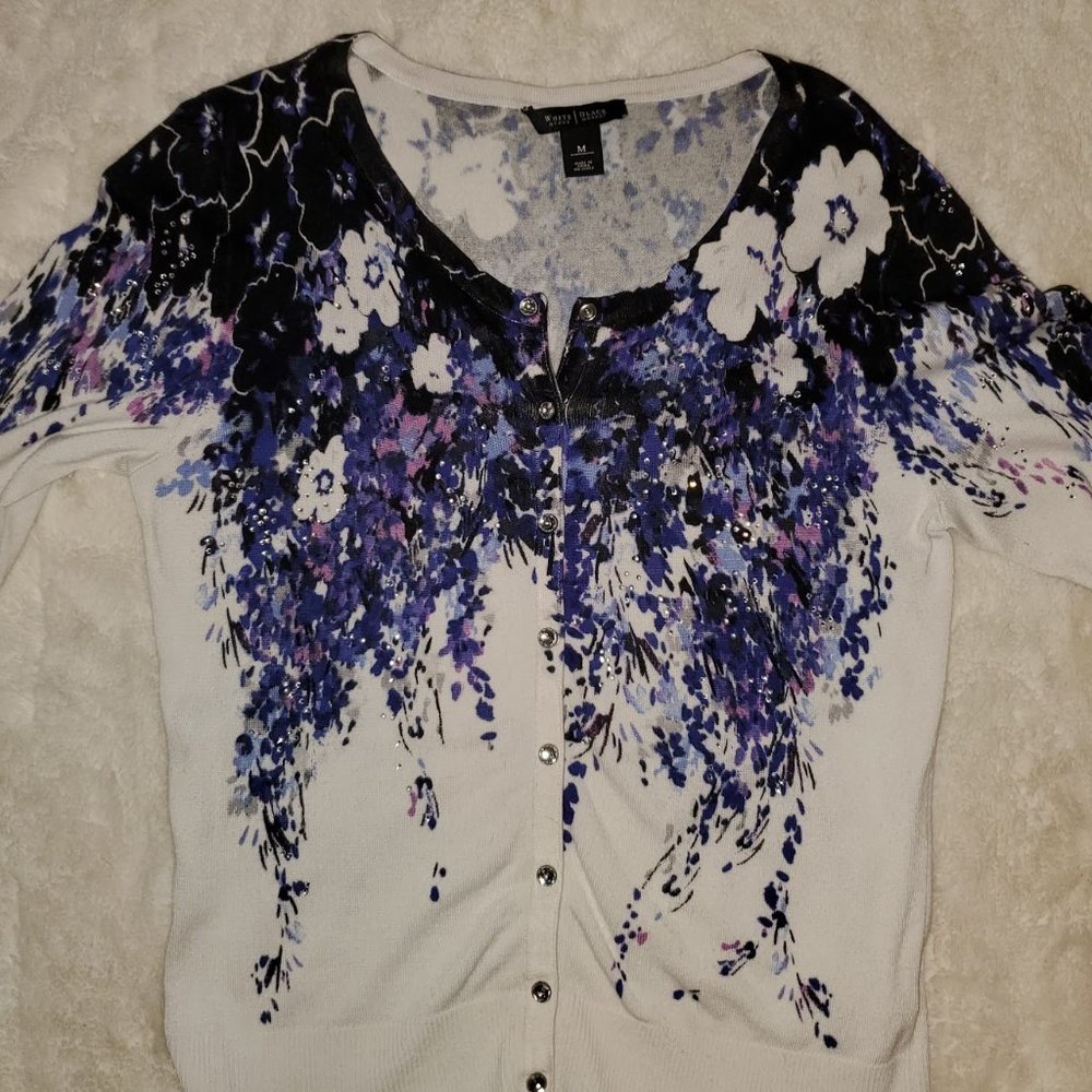 WHBM Blue Purple Ivory Black Pink Cardigan Medium